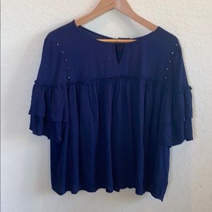 NWT Boho Navy SS Shirt Bell Sleeves PL Lightweight